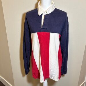 Lands' End Navy, Red & White Long-Sleeve Rugby Polo